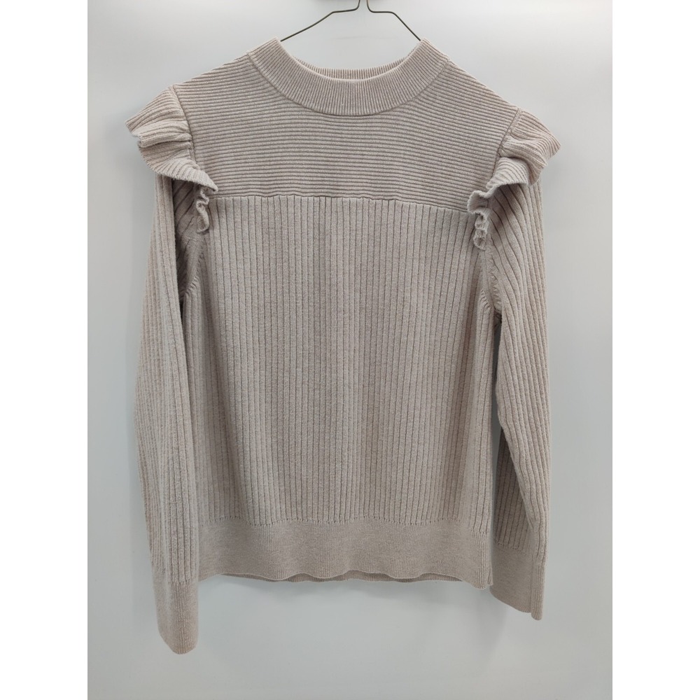 Ann Taylor Factory Beige‎ Ribbed Ruffle Mock Neck Women's Sweater XL